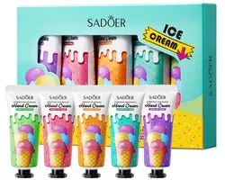 Sadoer | Handcrème Set 5-delig | SADOER Ice Cream Handcrème | Hydraterende Handlotion | Fruitige Geuren Draai-Tube | Droge Handen Verzachtend | Handcrème IJs | Cadeau Set