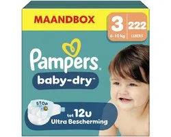Pampers Baby-Dry Taille 3 - 222 Couches - 6kg-10kg - Pack 1 Mois