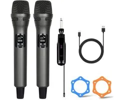 zurabini - Draadloze Microfoon Set van 2 - Karaoke Microfoon 2,4 GHz met Ontvanger, Microfoon Draadloos met 30 m Bereik, Tot 10 Uur Gebruiksduur, USB-C Oplaadbaar, Plug & Play met 6,35 mm Aansluiting voor Luidspreker en Versterker