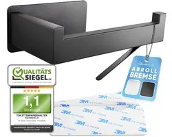 Porte-rouleau de papier toilette sans perçage WOHNHELD® | Avec frein à roulement | Adhésif extrêmement stable | Porte-rouleau de papier toilette en acier inoxydable, noir