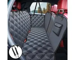 Couverture pour chien pour la banquette arrière - Grijs - Avec protection latérale et fenêtre de visualisation - Résistant aux rayures et hydrofuge - Tapis pour chien pour la voiture - 135 x 148 cm