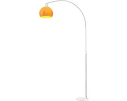 HOMCOM Booglamp met Marmeren Voet, Oranje Lampenkap en Nikkelkleurige Metalen Stang, Vloerlamp 180 cm, met Voetschakelaar