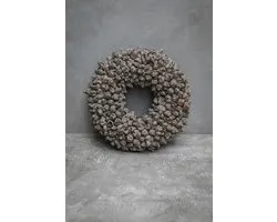 Couronne - Krans Ø 40cm coco fruit grijs / grey wash - Krans gedroogd kokosfruit - Landelijk sober stoer.