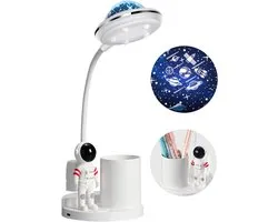 LED Desk Lamp for Kids - Astronaut Theme Portable Table Lamp with Projection and Pencil Holder - Dimmable and Rechargeable Reading Lamp for Students Dormitory Study