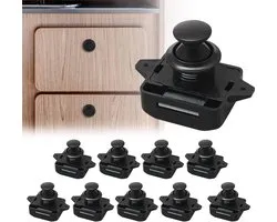 SnelShoppen - 10x Push Button Locking Lock - 15-18mm Latch Knob Keyless Deurslot voor RV, Boot, Jacht, Camper, Kastdeuren - 24-25mm Montagegat