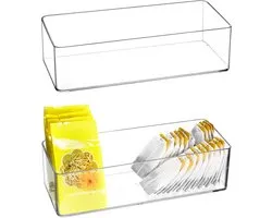 2 stuks Acrylic Tea Bag Storage Box，Tea Bag Organizer for Tea Bags, Coffee Bags, Coffee Pods, Sweeteners, Sugar and More