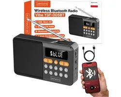 Zenwire Vibe YSF-005BT - Radio FM- Enceinte - Bluetooth - Portable - Lecteur de carte SD - Puissance de crête - 13 W - Fonctionne sur batterie - Mini jack - USB - USB-C - Antenne télescopique - Écran LCD