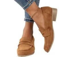 Nivard Loafers Dames - Met Hak - Damesschoenen - Instappers - Kameel - Maat 43