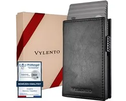 Vylento Discovery - Premium Pasjeshouder Uitschuifbaar - RFID Kaarthouder Mannen & Vrouwen - 10 pasjes - Muntvak met Rits en Geldvak - Inclusief Luxe Cadeaubox - Zwart