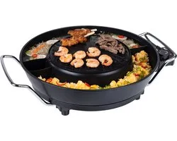Tristar Elektrische Hotpot PZ-9131 - Chinese Fondue - Korean BBQ en Tafelgrill - Inclusief fonduevorkjes, fonduenetjes en tang - Zwart