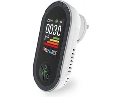 4in1 Co2 Gas Detector | Luchtkwaliteitmeter | Wifi | Plug-in 230V | LCD Display | Alarm 85 dB | Automatische reset | Zwart