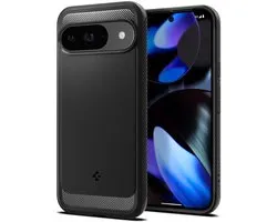 Spigen Rugged Armor Hoesje Geschikt voor Google Pixel 9 / 9 Pro - Back Cover met Air Cushion - Carbon - Matte - Zwart