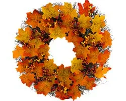 Herfst Krans Groot - 57 cm - Oranje Kunststof - Herfstbladeren - Herfst Versiering - Raam Decoratie - Herfst Decoratie - Deur