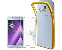 ebestStar - Coque compatible avec Samsung A3 2017 Galaxy SM-A320F, Etui Protection Silicone Transparent Antichoc, Souple Slim, Transparent / Or + Verre Trempé