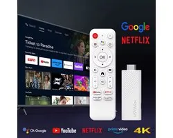 Streaming Box Android TV 4K UHD | Google TV HDMI Stick | Chromecast Ingebouwd | Google Stemassistent Compatibel | Dolby Atmos | Stickformaat | Zwart
