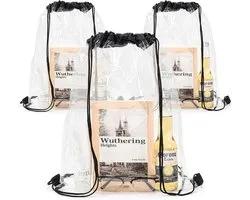 Vinuwu Transparent Backpack 3 Pieces Drawstring Gym Bag Drawstring for School Backpack Gym Travel Beach Swimming - ShopVlot