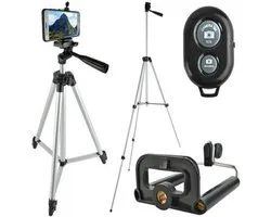 Statief Tripod Voor Telefoon of Camera - Incl. Smartphone Houder - Zilvergrijs
