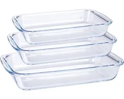 Set de Plats à four - 3 pièces - Glas - Lavable au lave-vaisselle - Rectangulaire - 2,2 L, 1,6 L et 1 L - Extra robuste - Transparent