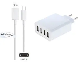 Chargeur OneOne 4,8A avec 4 ports + câble USB C robuste de 1,5 m. Adaptateur de chargeur compatible avec Universal Jabra, JVC, Lotoo, MARSHALL, Medion, Nikon, OnePlus, Panasonic, RICOH, Pocketbook, Rollei, Emporia, Bea-Fon / Beafon