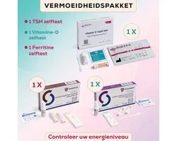 Vermoeidheidspakket – Vitamine D Zelftest, Ferritine Zelftest & TSH Zelftest – 3-delige set – Snelle screening thuis – Uitslag in 5–15 min
