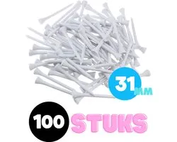 Golf tees hout - 100 stuks - 31mm - Wit - Golf accesoires - Golfset - Golftees - Golftee - Golfaccesoires