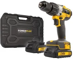 Powerplus POWX00450 Accu klopboormachine - 20V - Brushless - Variabele snelheid - Metalen snelspanboorkop - Incl. gereedschapskoffer, 2 x 2.0Ah accu en lader - Boormachine voor beton, hout en staal
