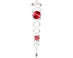 Spin Art windspinner twister RVS - 30cm lang - facetkogels rood