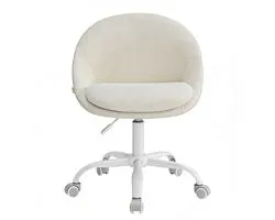 Bureaustoel Teddy Wit - Sherpa / Bouclé Stof - Verstelbare Bureaustoel zonder Armleuning - Kuipstoel op Wielen - Voor Home Office & Make-up Tafel - Scandi Design