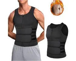 Shapewear Geschikt voor heren, dubbelknoopsluiting, afslankend Geschikt voor de buik, saunacompressie, vochtafvoerend, sport- en fitnessshapewear - Zwart M