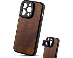 MOJOGEAR 17mm lens case voor iPhone 14 Pro Max – Schroefdraad voor macrolens, telelens, anamorphic lens of DOF-adapter – Stevig hoesje – Echt Hout