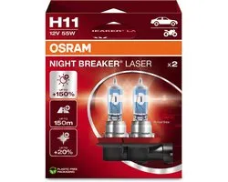 OSRAM Night Breaker Laser - Lampes halogènes automobiles H11 – jusqu'à 150% plus de lumière et 150m de visibilité - 64211NL-2HB - Qualité allemande - set de 2 lampes
