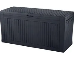 Koll Living Cushion Box, 270 Litres, Colour: Graphite, 100% Waterproof, with Ventilation, No Dirty Odour/Mould, Modern Wood Look, Lid Holds up to 250 kg (2 People)