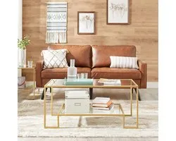 Signature Home Elite Table basse avec 2 étagères en verre trempé Structure en acier couleur or 100 x 55 x 45 cm
