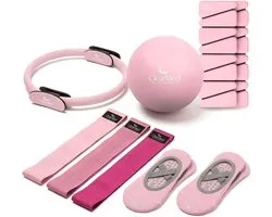 ClearMind® Pilates Set 9-Delig – Pilates Ring, Bal, 3 Weerstandsbanden, Antislip Sokken & Enkel- en Polsgewichten – Complete Pilates Startset voor Thuis – Core & Full Body – Roze