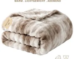 NAKA Home Fleece Plaid - Luxe Zacht Imitatiebont - Warm en Lichtgewicht - Beige - 150 x 200 cm