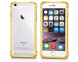 Enkel geschikt voor Apple iPhone 6 Plus / iPhone 6S Plus Hoesjes Transparant Goud Kleur Shockproof TPU Siliconen Zeer Sterk - Kleur Doorzichtig Goud Transparant