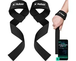 Hulser Lifting straps - Zwart - 2 stuks - met Padding - Met digitale startgids - Wrist wraps - Gym Lifting grips - Soft hooks - Voor deadlift, RDL's en meer - Fitness, Krachttraining, Bodybuilding en Powerlifting