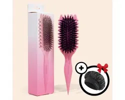 Curl Bounce Haarborstel - Krullenkam - Krullenborstel - Curly Girl CG Methode - Inclusief Satijnen Slaapmuts - Roze