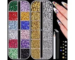 Strasssteentjes Set - Bedazzle Kit - strass steentjes set - Set van 2 - strassteentjes set - nail art kit - diy rhinestone kit - bedazzled kit - Voor Decoratie, Diamond Painting, Nagelkunst - Meerkleurig + Goud en zilver