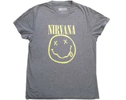 Nirvana - Yellow Happy Face Heren T-shirt - M - Grijs