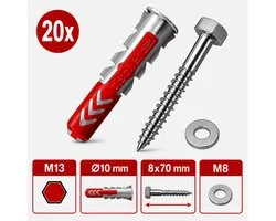 Fischer pluggen en schroeven set 10mm DUOPOWER houtdraadbouten (20 sets)