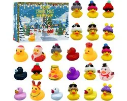 Calendrier de l'Avent Canard en caoutchouc 2025 - 24 cadeaux sur le thème de Noël - Convient aux enfants et aux animaux de compagnie