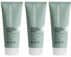 DermaKnowlogy+ - MD12 High Absorbent Cream 3 x 200 ml - Dagelijkse Verzorging voor Gevoelige Huid - Vegan en Dermatologisch Getest - Parfumvrij
