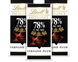Lindt EXCELLENCE Chocolade Reep Puur - 78% pure chocolade - 100g per reep - 3-pack