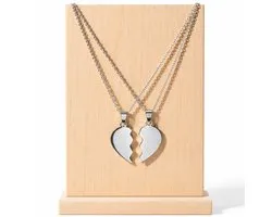 Cristaé LoveLink - Koppelketting Set van 2 - Breekbaar Hart Hanger - Zilverkleurig - Moederdag Cadeau - Liefde & Vriendschap