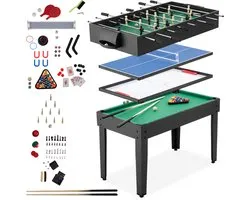 tectake® Multifuntionele Speeltafel SirGameALot - Multispeltafel met 15 Spellen - 125 x 123 x 83 cm - Te gebruiken als Pooltafel, Tafelvoetbal, Tafeltennis, Airhockey, Schaken en Dammen - Met alle nodige Accessoires - Activiteiten Tafel voor Kinderen