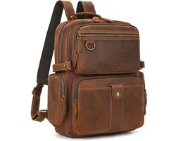 LUUFAN Genuine Leather Backpack for Men Casual Laptop Shoulder Bag Daypack Business Travel Outdoor Bag Brown - ShopVlot
