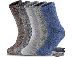 5 Paar Dikke Winter Sokken - Thermo Wollen Herensokken - Extra Warm & Ademend - Elastisch Maat 39-46 - Antislip Hiel