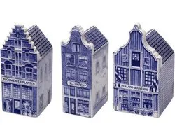 Grachtenpandjes - set van 3 - hoogte 14,5 cm - grachtenhuisjes - Amsterdamse huisjes - Delfts blauw - Nederlandse souvenirs - Souvenir Holland - Hollandse cadeautjes