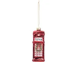 Housevitamin Kersthanger Engelse Telefooncel – Glas Rood – 4,5x4,5x12cm – Glazen Kerstbal – Unieke Kerstversiering